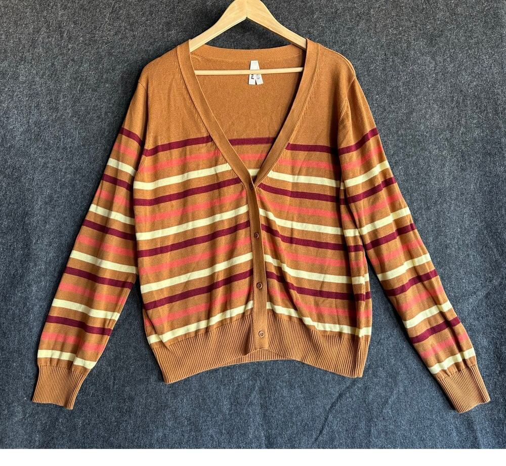 Pact Organic Cotton Stripe Cardigan Sweater XL Fall Autumn